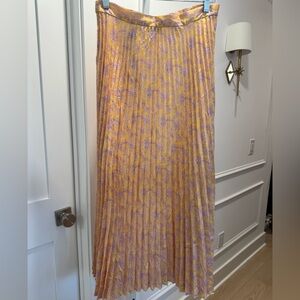 NWT Sandro Jaune Pleated Midi Skirt in Gold and Lilac size FR 40/ US 8